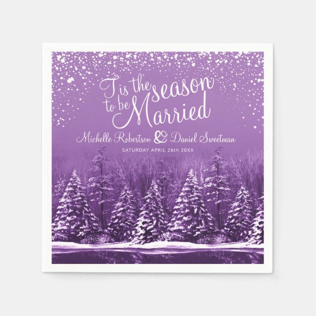 Serviette En Papier Mariage d'hiver pins lac violet art (Devant)