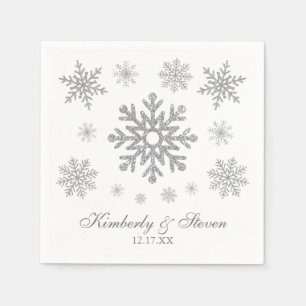 Serviette En Papier Mariage d'hiver Silver Snowflake Napkins