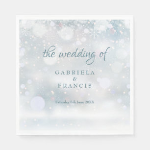 Serviette En Papier Mariage d'hiver Snowflakes Élégant Script
