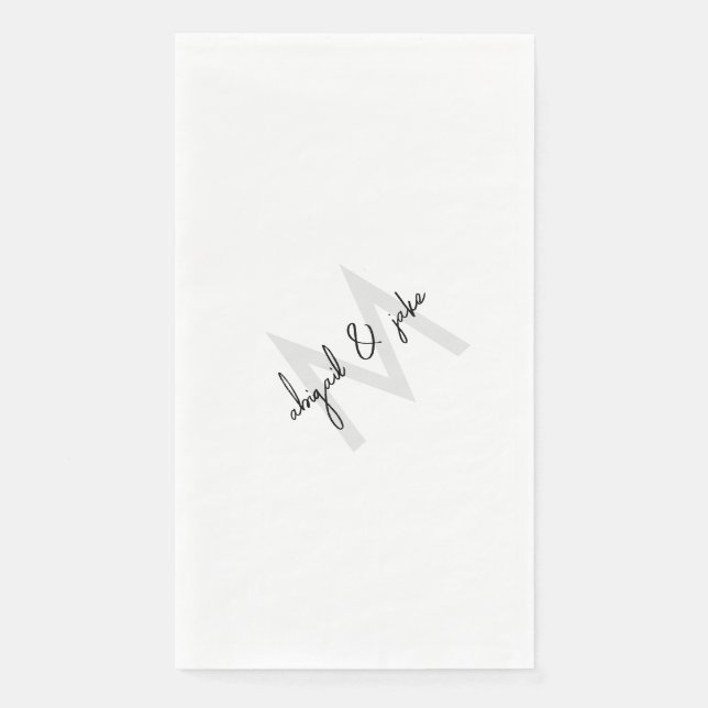 Serviette En Papier Mariage diagonal de monogramme et de noms de coupl (Devant)