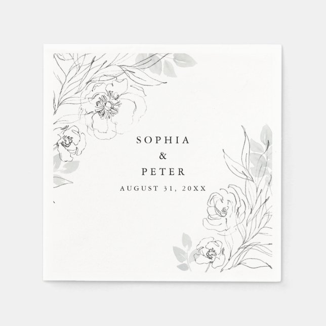 Serviette En Papier Mariage d'illustration végétale (Devant)