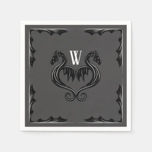 Serviette En Papier Mariage d'Imaginaire de monographie de dragon noir