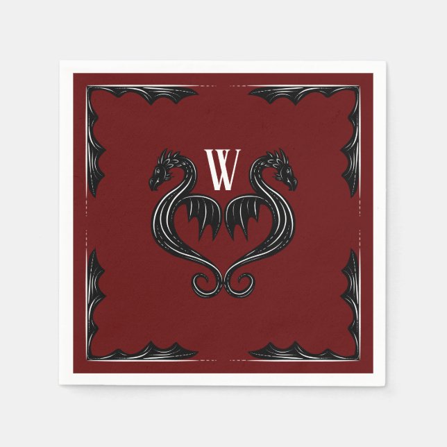 Serviette En Papier Mariage d'Imaginaire de monographie de dragon noir (Devant)