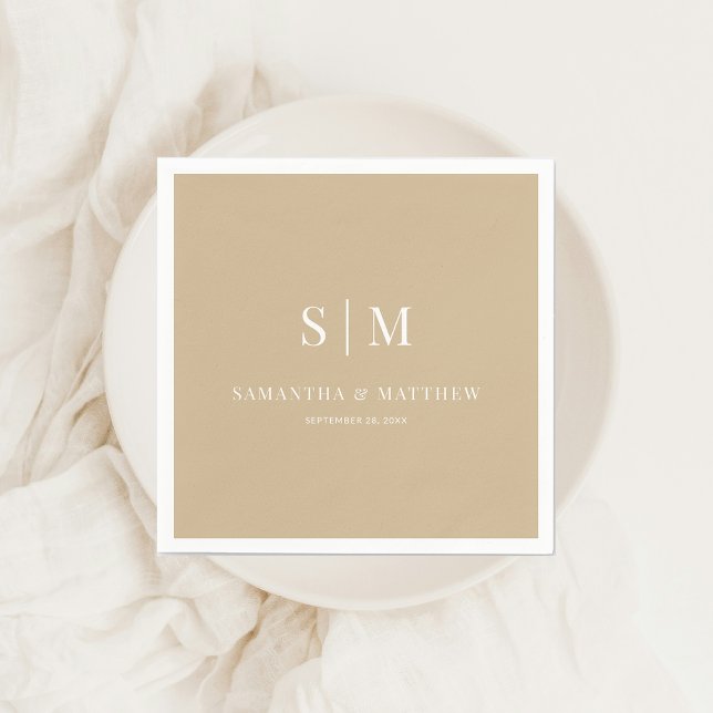 Serviette En Papier Mariage d'initiaux de couple d'or neutre (Neutral Gold Couple Initials Wedding Napkin)