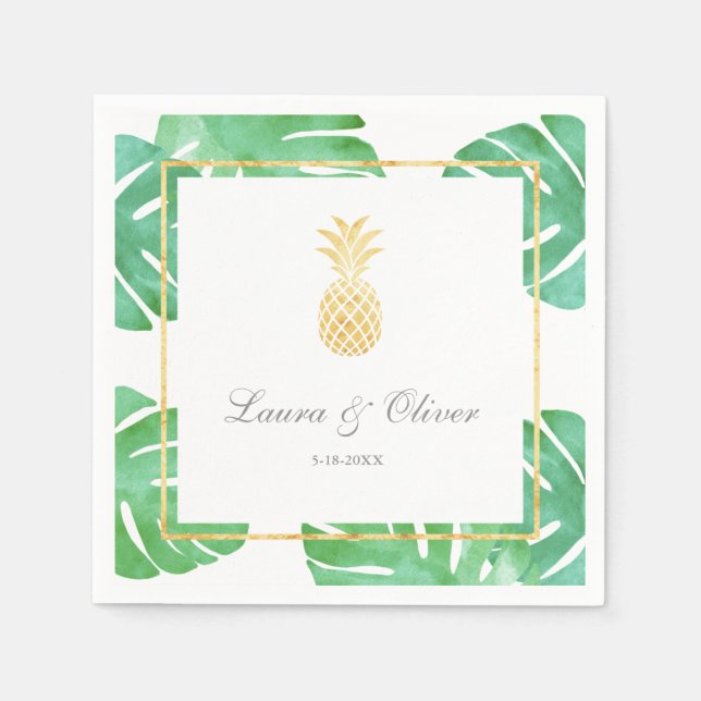 Serviette En Papier Mariage d'or d'ananas tropical (Devant)