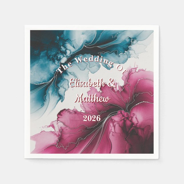 Serviette En Papier Mariage Dusty Blue et Burgundy (Devant)