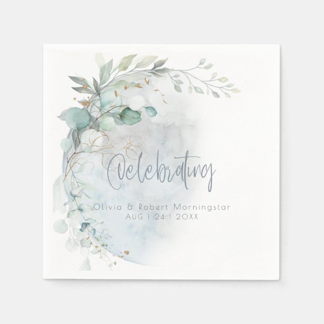 Serviette En Papier Mariage | Dusty Blue Over the Moon in Love (Devant)