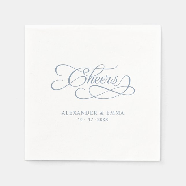 Serviette En Papier Mariage Dusty Blue & White Calligraphy (Devant)