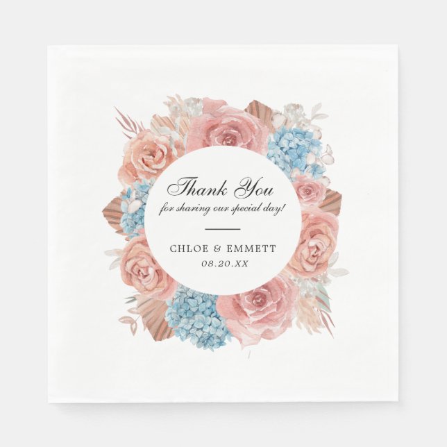 Serviette En Papier Mariage Dusty Rose Rose bleu Hydrangea (Devant)