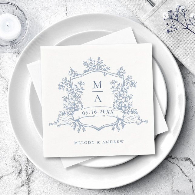 Serviette En Papier Mariage Élégant à Monogrammes avec Crête Florale B (Créateur téléchargé)