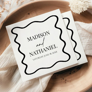 Serviette En Papier Mariage élégant à ondes noir et blanc