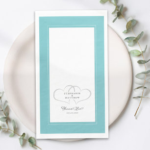 Serviette En Papier Mariage Élégant Aqua Blanc Cœurs Amour Éternel