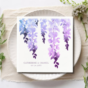 Serviette En Papier Mariage Elegant Aquarelle Wisteria Purple Floral