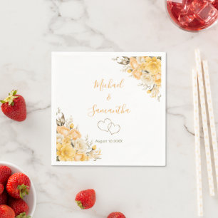 Serviette En Papier Mariage Élégant aux Roses Jaunes et Ivoire