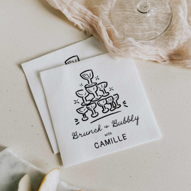 Serviette En Papier Mariage élégant avec brunch moderne et bulles (Retro Champagne Brunch and Bubbly Bridal Shower Paper Napkins)