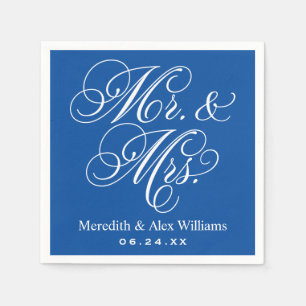 Serviette En Papier Mariage élégant bleu écriture Mr et Mrs