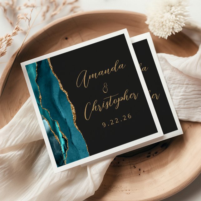 Serviette En Papier Mariage élégant bleu sarcelle or foncé (Créateur téléchargé)