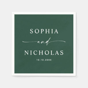 Serviette En Papier Mariage Élégant Bois Sombre Vert. Écriture Foresti