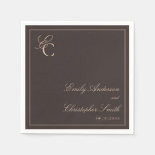 Serviette En Papier Mariage Élégant Brun Classique