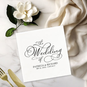 Serviette En Papier Mariage Élégant Calligraphie Noir Et Blanc