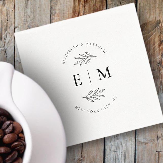 Serviette En Papier Mariage Élégant Chic Moderne Simple Chic Monogramm (Créateur téléchargé)