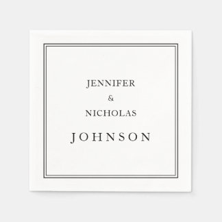 Serviette En Papier Mariage Élégant Classique Noir Et Blanc