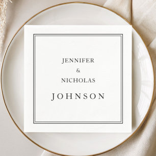 Serviette En Papier Mariage Élégant Classique Noir Et Blanc