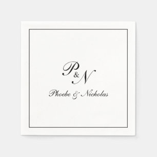 Serviette En Papier Mariage Élégant Classique Noir et Blanc