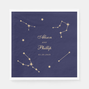 Serviette En Papier Mariage élégant constellation bleu et or