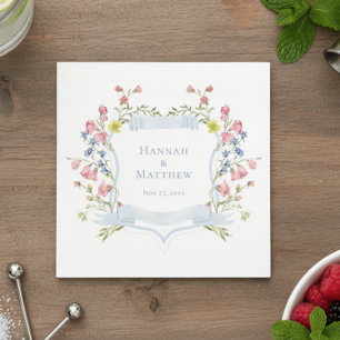 Serviette En Papier Mariage Élégant Crête de Fleur Sauvage Pâle Bleu P