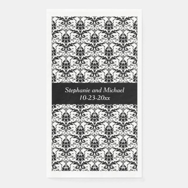 Serviette En Papier Mariage Elegant Damask Bride Groom Main ou Bain (Devant)