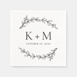 Serviette En Papier Mariage élégant dans un jardin. Botanique noir et 