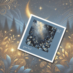Serviette En Papier Mariage Élégant dans une Forêt de Minuit Bleu et d