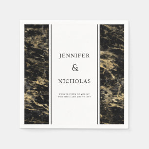 Serviette En Papier Mariage Élégant en Marbre Noir