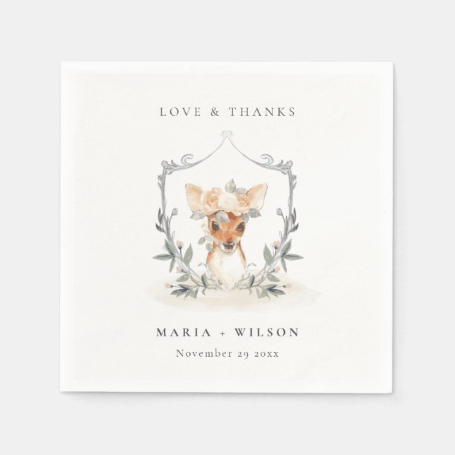 Serviette En Papier Mariage Élégant et Mignon Cerf Crépuscule Couronne (Devant)