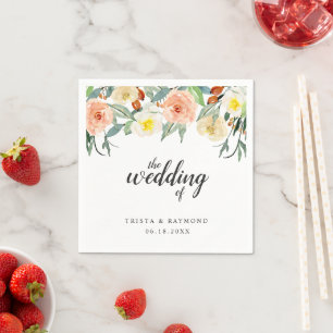 Serviette En Papier Mariage élégant floral de Pêche