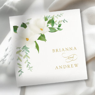 Serviette En Papier Mariage Élégant Floral Magnolia
