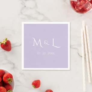 Serviette En Papier Mariage élégant lavande blanc monogramme & date