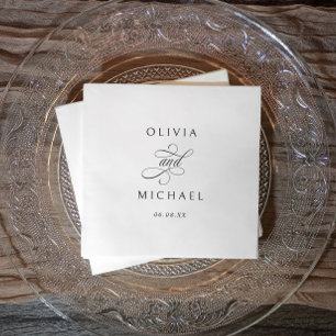 Serviette En Papier Mariage Élégant Minimaliste Noir et Blanc de Class
