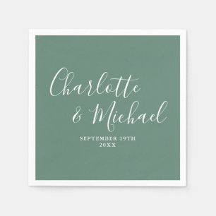 Serviette En Papier Mariage élégant moderne avec écriture verte eucaly