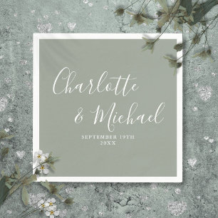Serviette En Papier Mariage élégant moderne vert sauge écriture signat