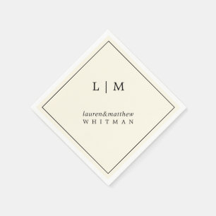 Serviette En Papier Mariage élégant monogramme jaune beurre moderne