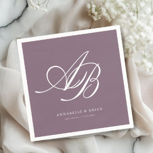 Serviette En Papier Mariage Élégant Monogramme Prune