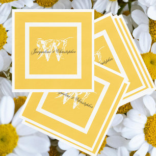 Serviette En Papier Mariage Élégant Monogramme Script Papier Jaune Chi