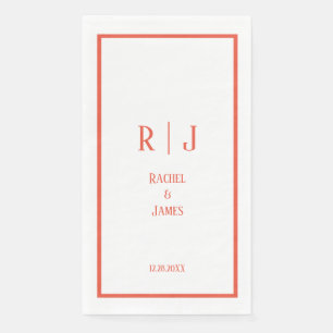Serviette En Papier Mariage Élégant Monogrammes Minimalistes Orange Ru