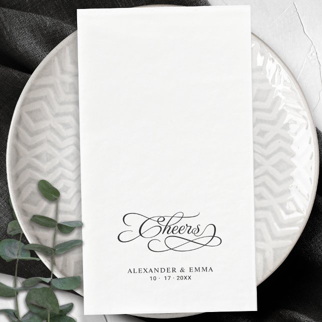 Serviette En Papier Mariage élégant Noir & Blanc Calligraphie (Cheers Elegant Wedding Black & White Calligraphy Paper Guest Towels)