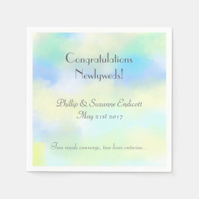 Serviette En Papier Mariage élégant Nouveaux mariés Aquarelle bleu jau (Devant)