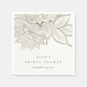 Serviette En Papier Mariage Élégant Orné Paisley Ivoire Or