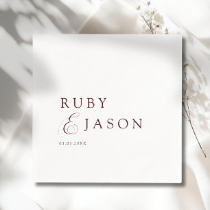 Serviette En Papier Mariage élégant royal burgundy et écriture blanche
