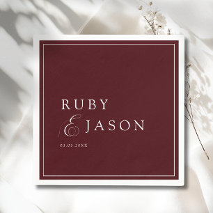 Serviette En Papier Mariage élégant royal burgundy et écriture blanche